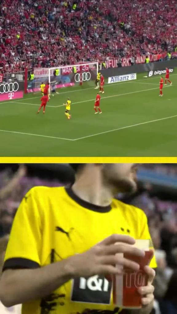 勇者無懼！這是真多特球迷！在拜仁球迷區(qū)一個(gè)人肆意慶祝！